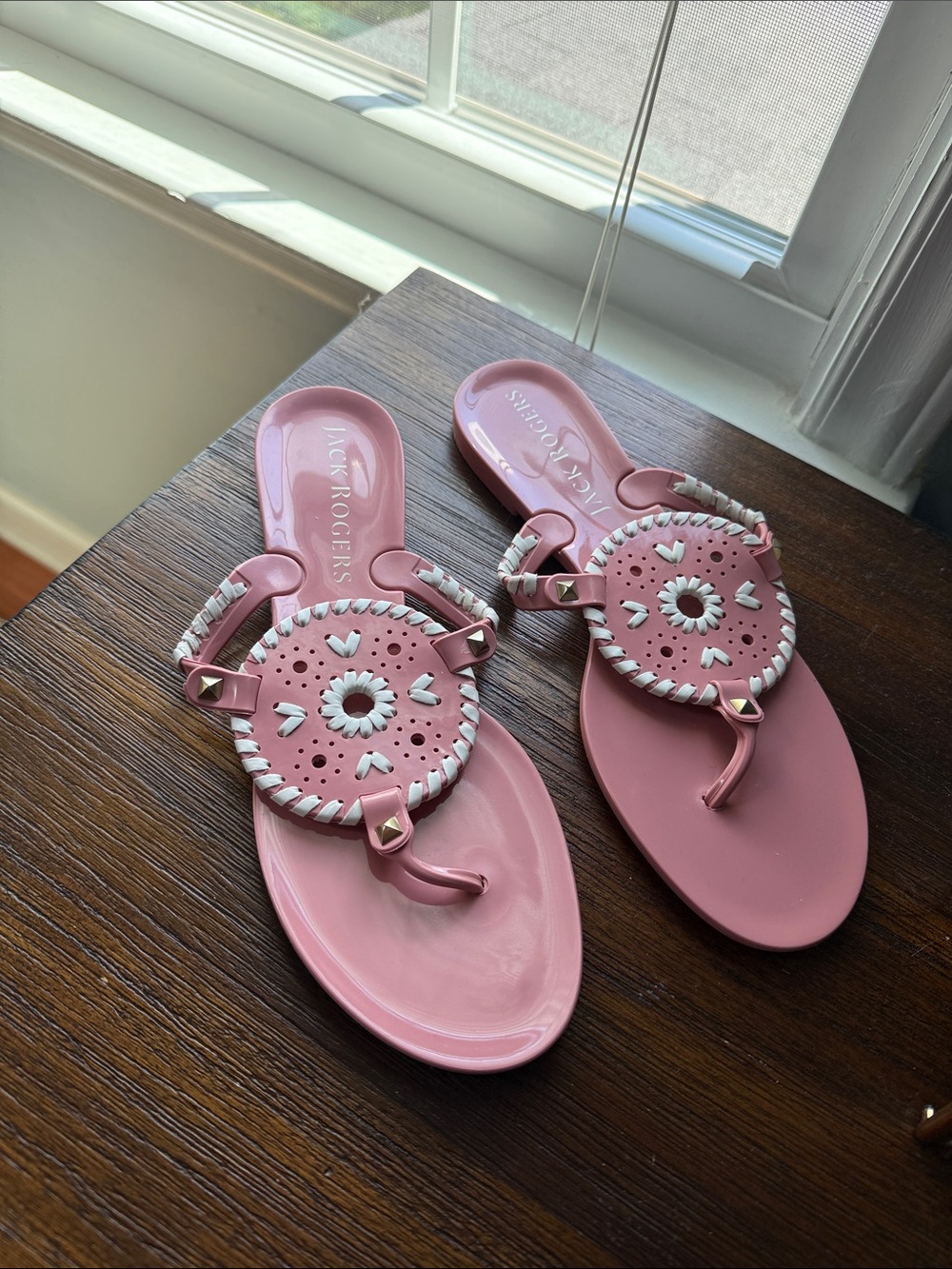 Jack Rogers Pink and White Braided Medallion Sandals